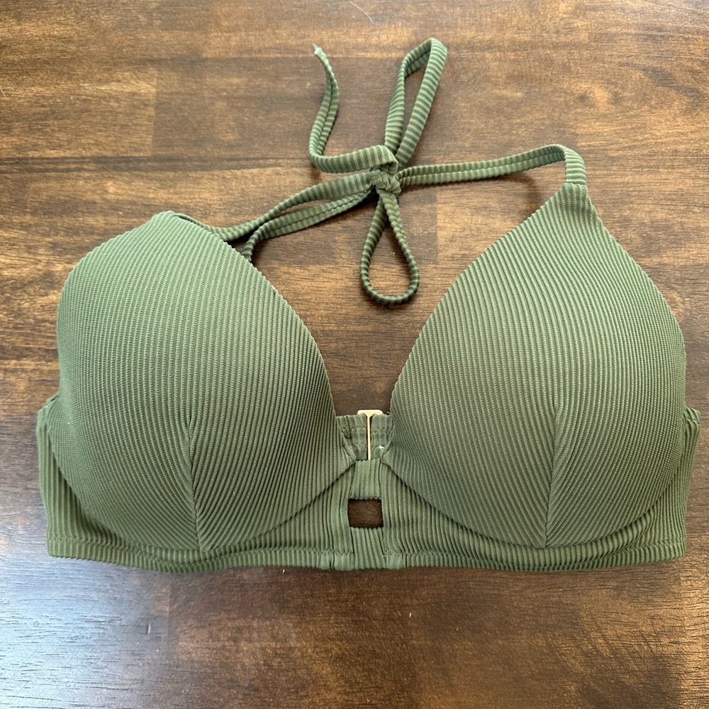 Shade & Shore Green Ribbed Swim Top